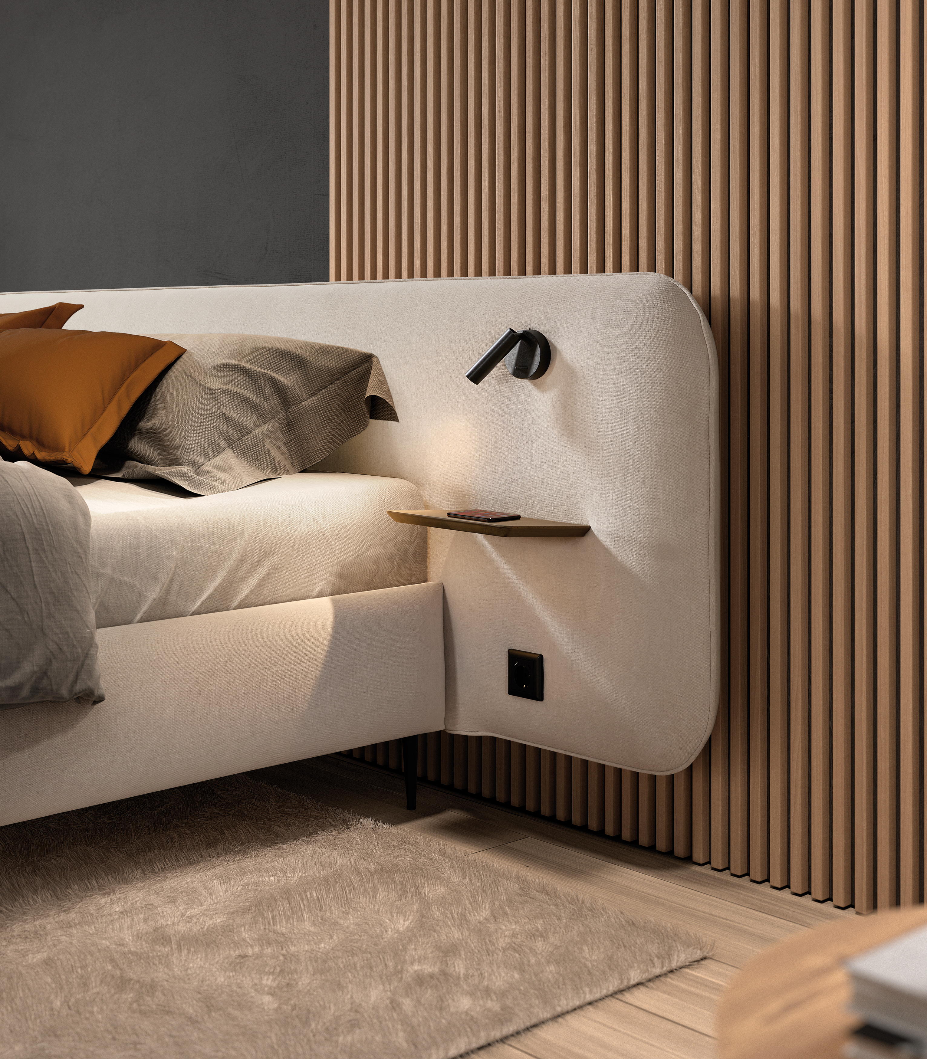 Het hoofdbord, de bedbodem en het matras uitgelicht van de Ergosleep Empire