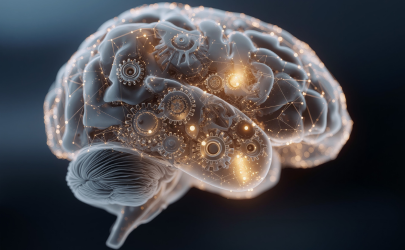 Hersenactiviteit met mechanische tandwielen afgebeeld